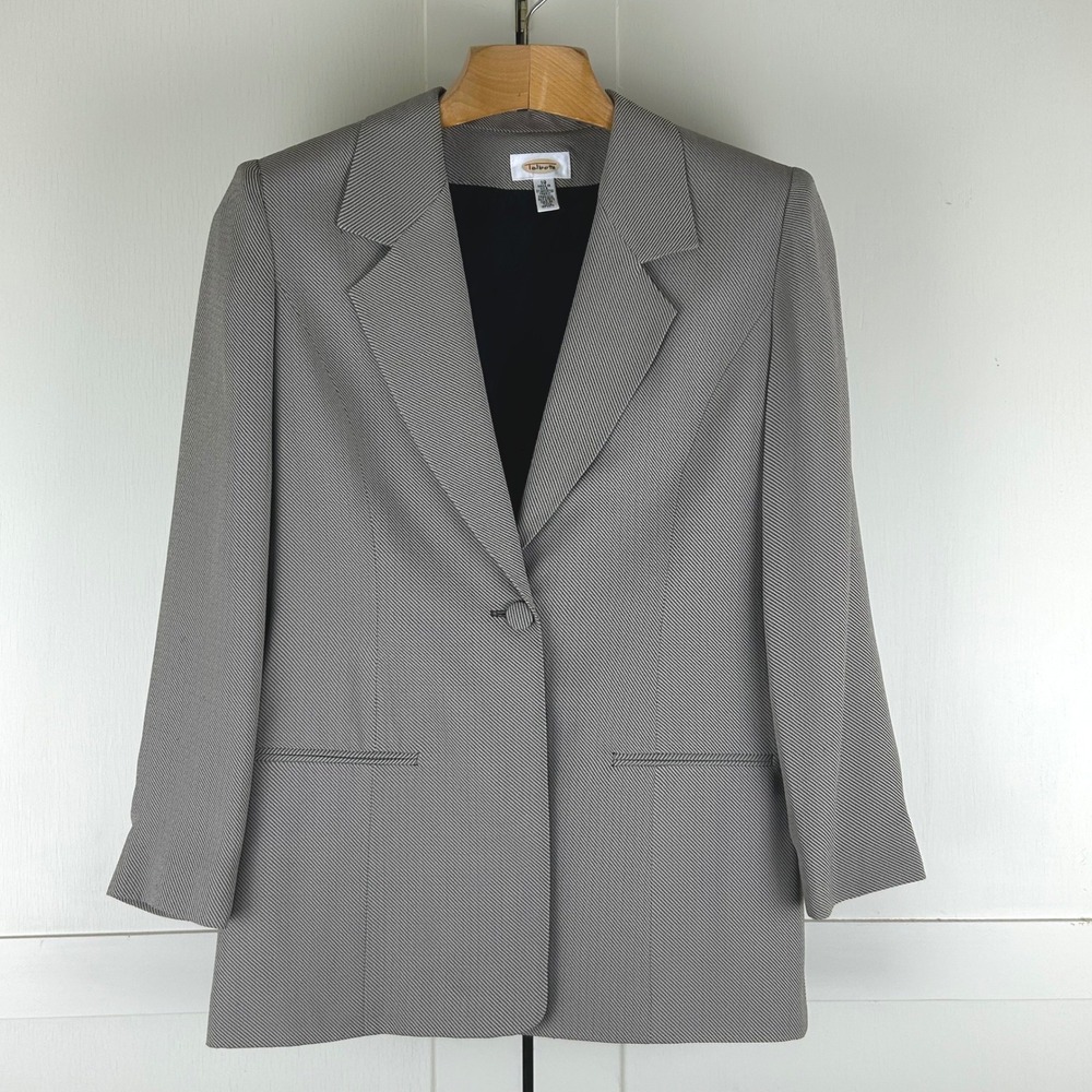 Vintage Talbots Blazer Women 10 Striped Single Button Tailored Dark Academia